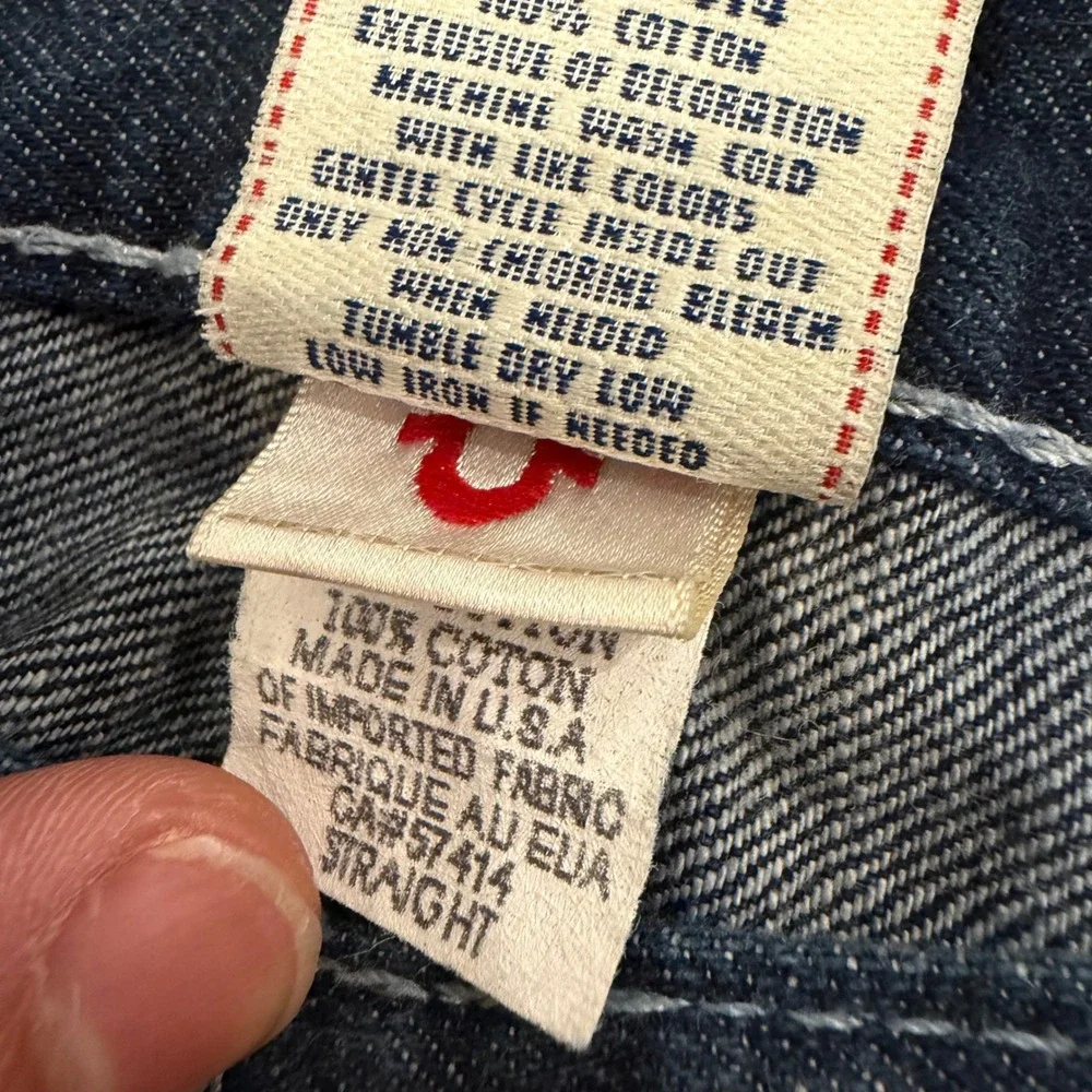 Y2K True Religion World Tour Jeans Mens 38x32 Dark Wash Flap Pocket USA